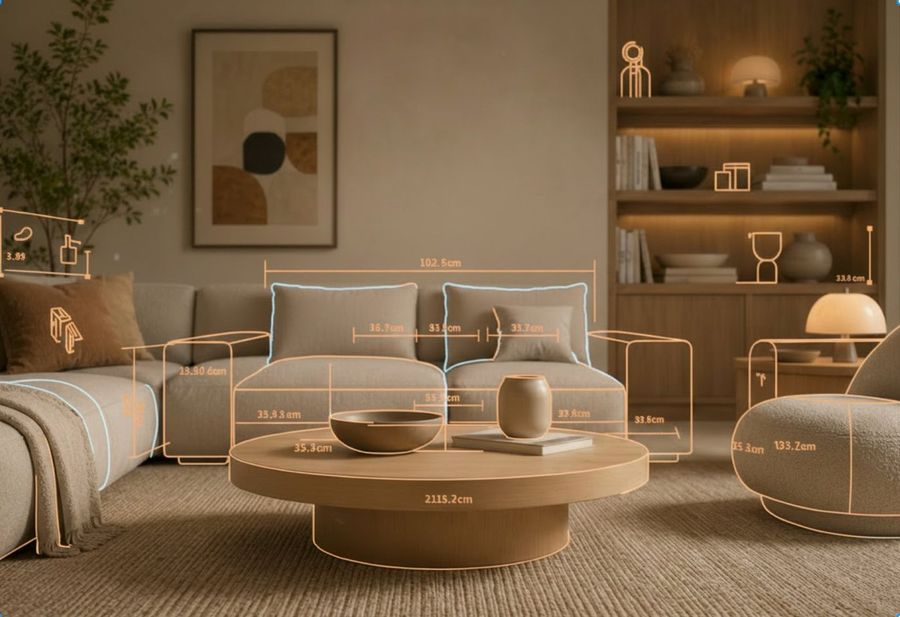 Furniture previewed in a room with augmented reality